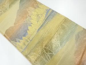 アンティーク　田舎風景模様織出し袋帯（材料）